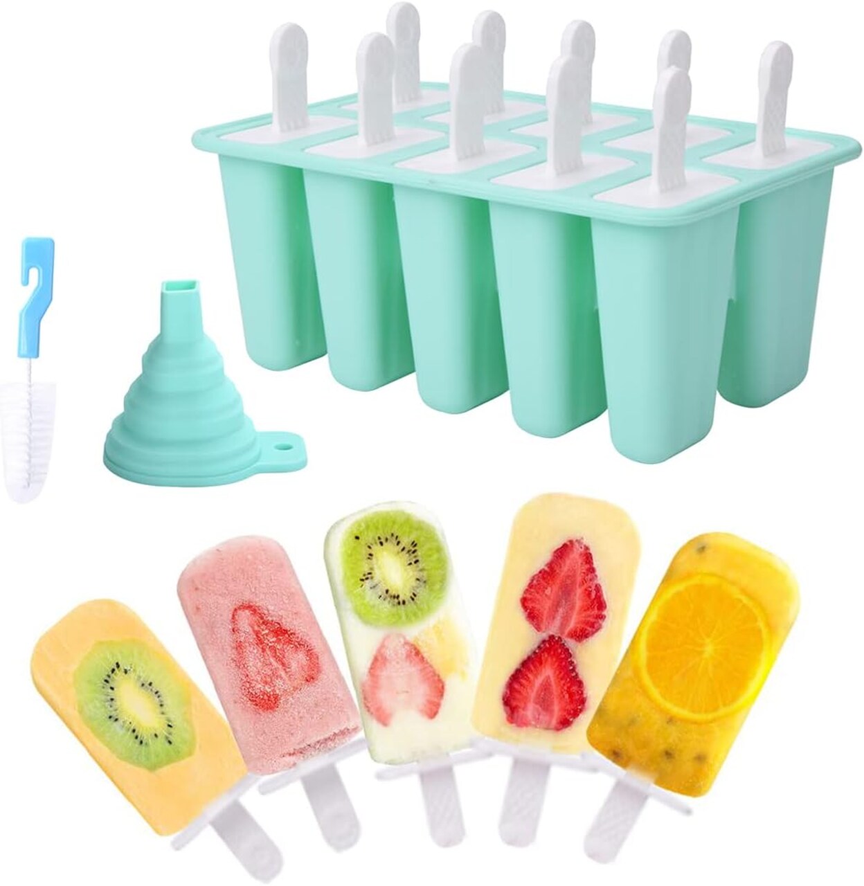 Popsicle Molds -10 Pieces Easy Release - Reusable BPA Free Silicone Ice Pop Molds Maker With Silicone Funnel & Cleaning Brush
